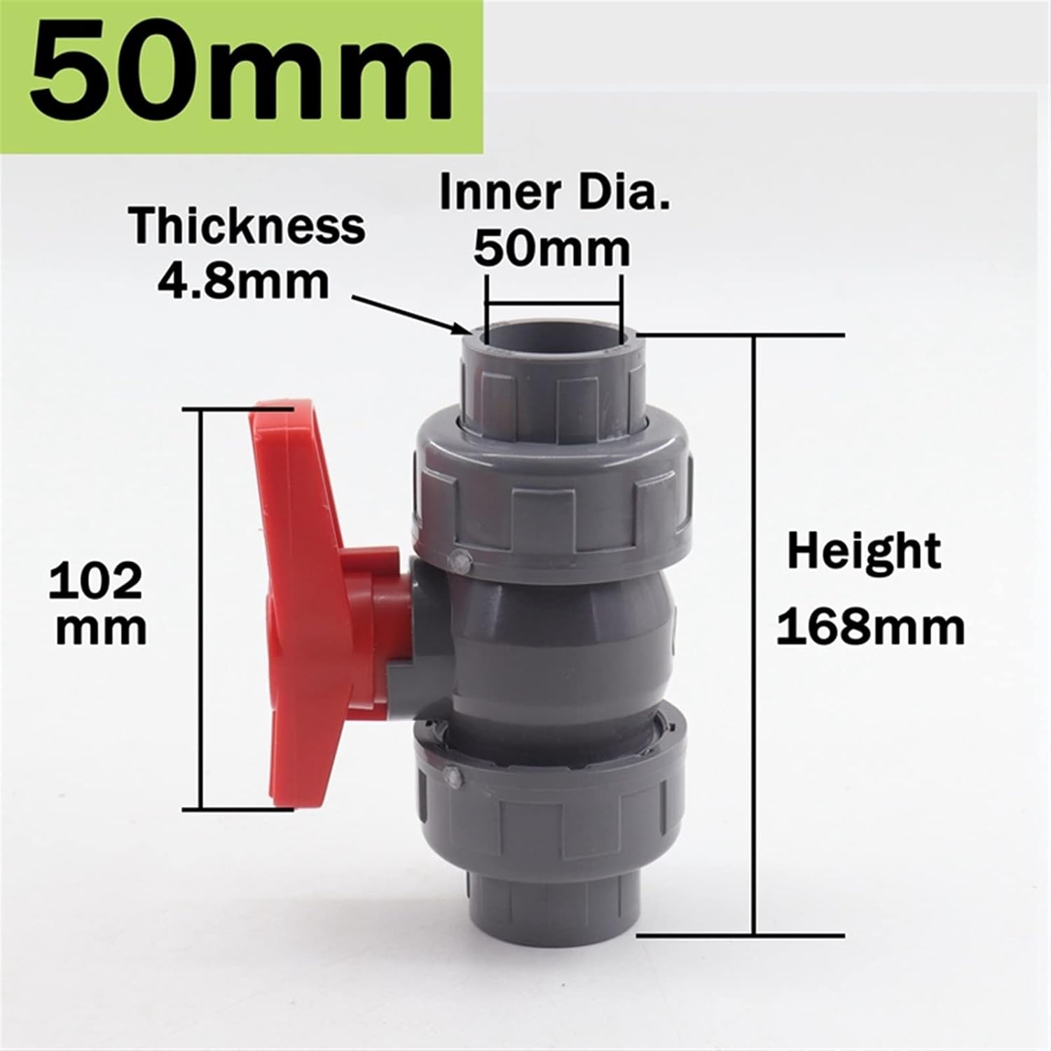 1~5Pc 20~50mm PVC Pipe Ball Valve Garden Irrigation Water Pipe Connector Fittings Aquarium Fish Tank Tube Joint Shut Valve 1Pcs (Color : Inner Dia 50mm, Size : 2pcs)