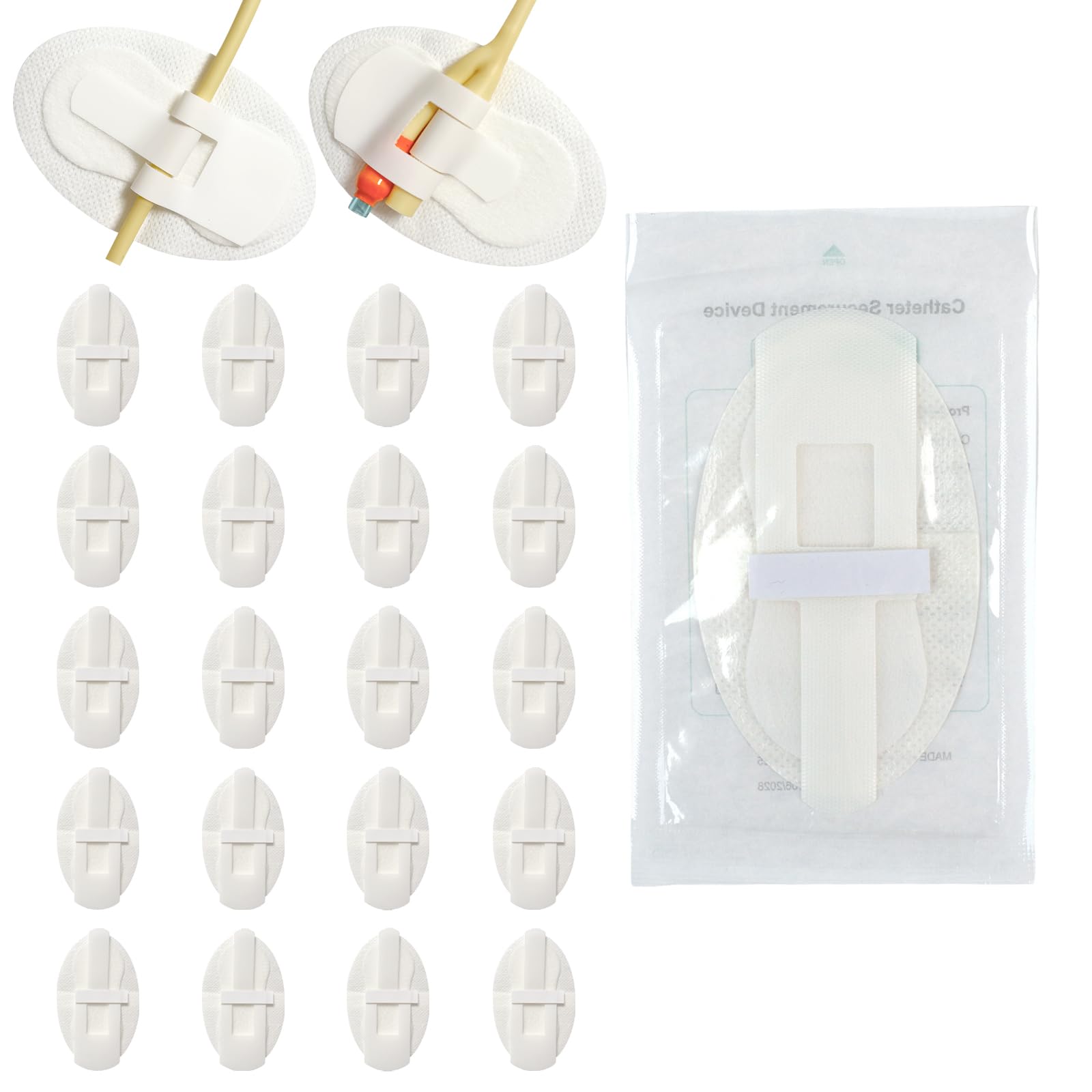 20 pcs Foley Catheter Stabilization Devices,Sterile Individually Packaged,Self-High Adhesive Catheter Supplies for Single/DoubleTube Holder,Catheter Holder