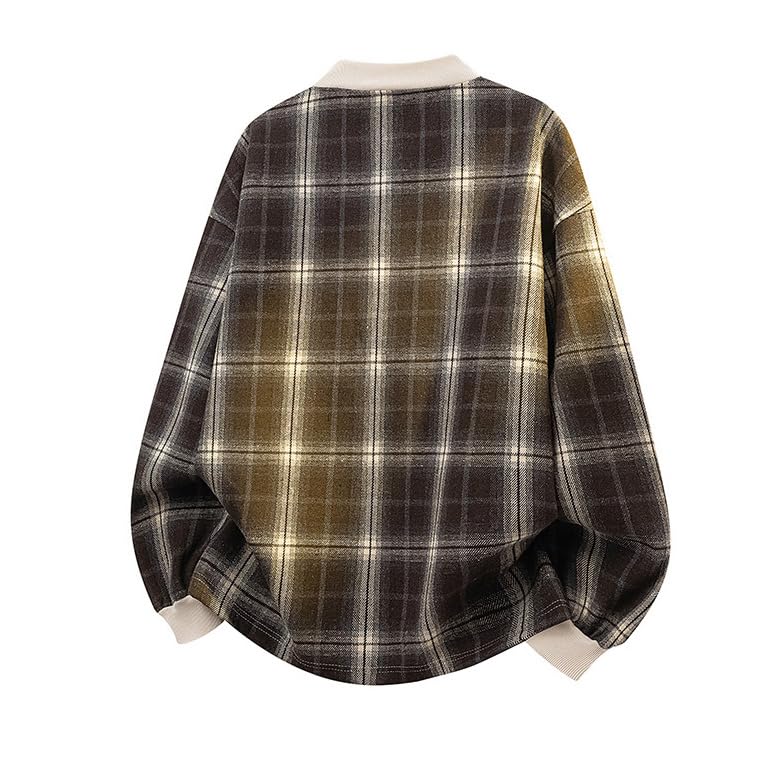 Teen Plaid V-Neck Knit Sweater (White/Brown/Pink)2