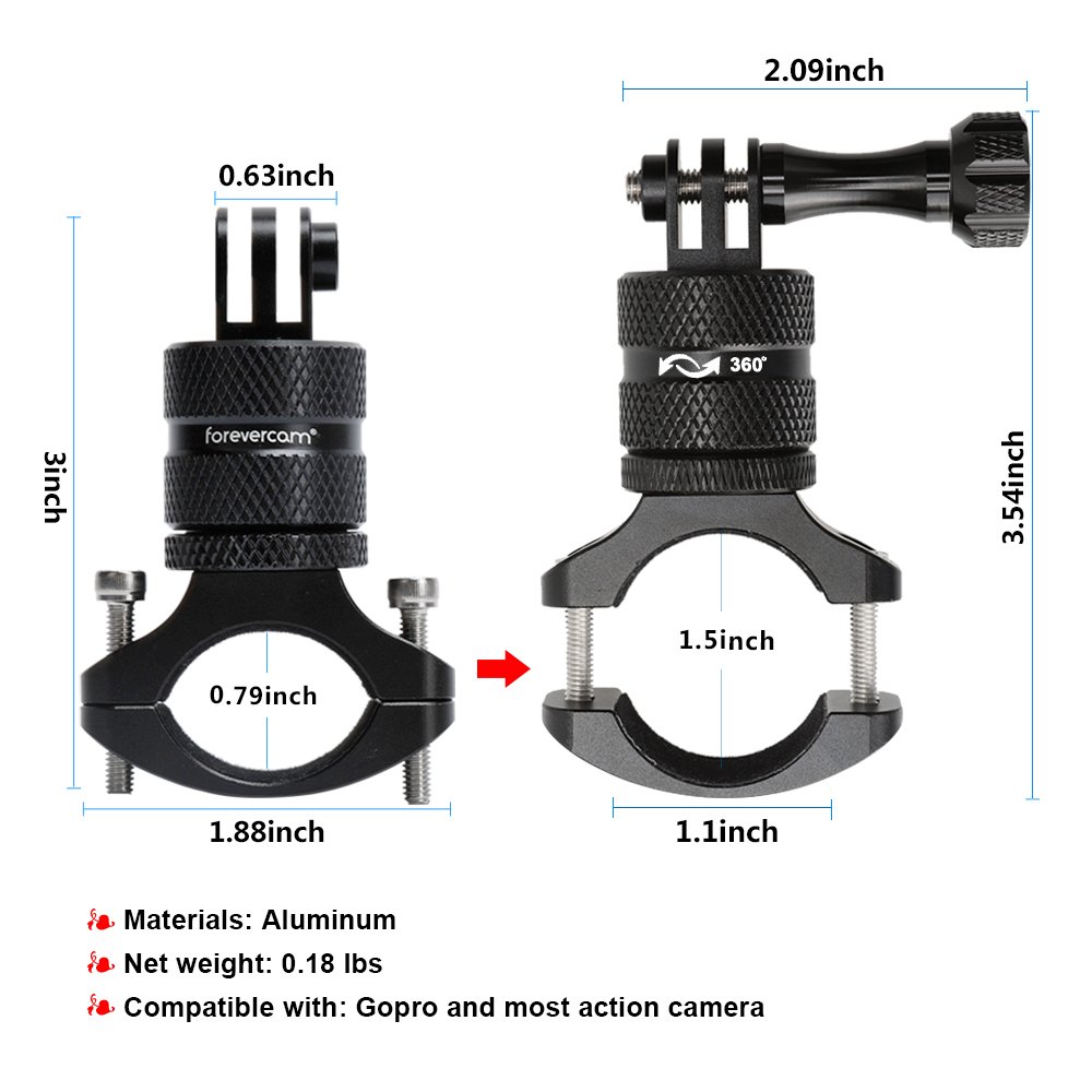 Supporto Manubrio Bici Per GoPro - Regolabile 360°, Compatibile Action Cam, Lega Alluminio - Foto 5