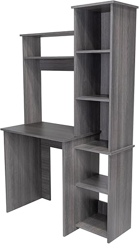 Miniatura 4 de Tuhome Versailles - Escritorio con estantería integrada, 2 estantes superiores de exhibición y almacenamiento lateral de 5 niveles, mesa de Roble