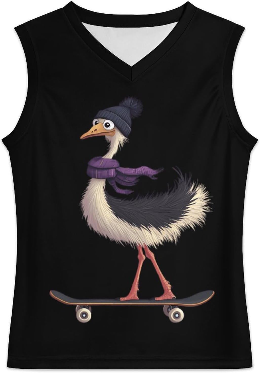 Skateboard Ostrich with Scarf Beanie Men's V-Neck Basketball Tank Top Sleeveless Workout Tank Shirts Gym Fitness Tees Vest