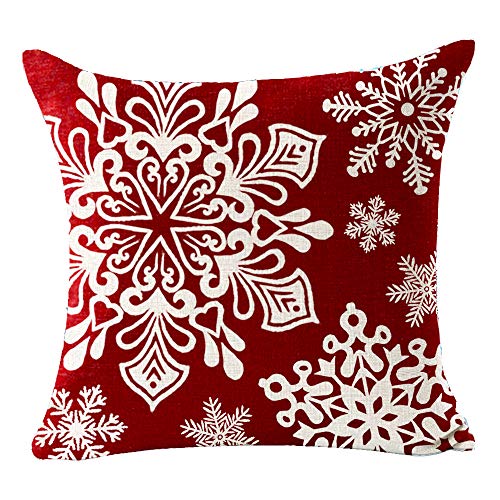 Andreannie Set Of 4 Merry Christmas Let It Snow Snowflake Red Bear Cotton Linen Decorative Throw Pillow Cover Cushion Case For Home Sofa Square 18 Inches­ (Cardinal) #TOP1