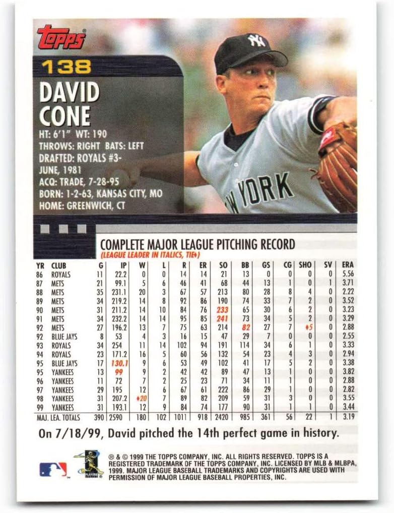 2000 Topps #138 David Cone NM-MT New York Yankees Baseball