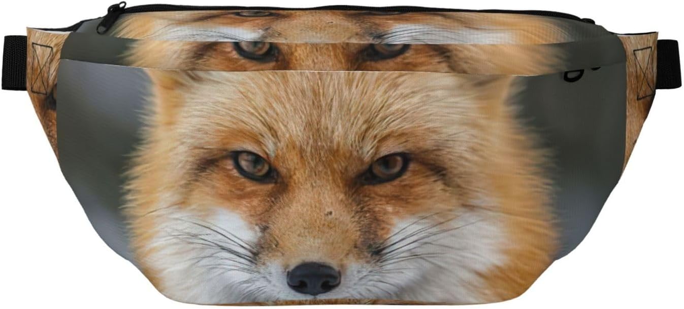Fox Print Running Fanny Pack, Casual Lightweight Crossbody Waist Belt Hip Bag with Adjustable Strap
