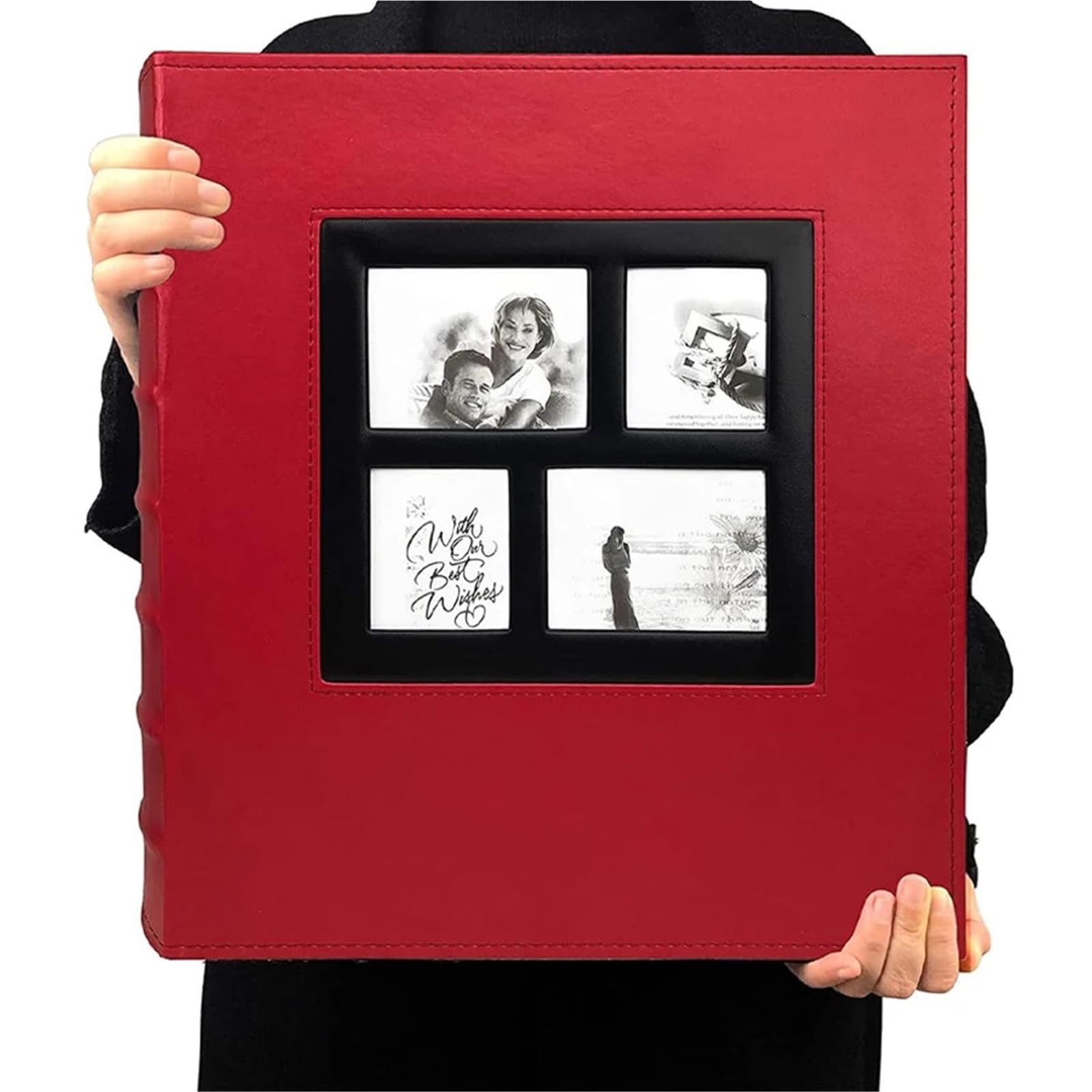 Photo Album 500 Pockets, Extra Large Capacity Family Wedding Picture Albums Holds 4X6in Horizontal and Vertical Photos For Photo(Red)