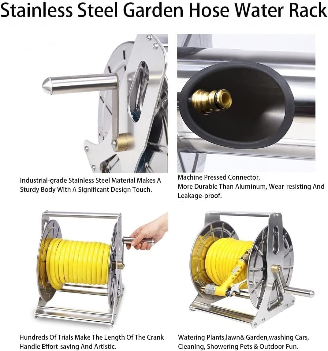 Industrielle Wandmontierte Schlauchtrommel mit Kurbel, Outdoor-Wasserschlauchhalter und Organizer für Garten und Hof