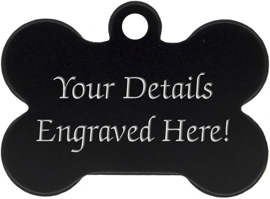 Atlantic CraftsBone Shaped Pet Tags - 38mm Wide - 9 Colours To Choose From, Free Engraving (Black)