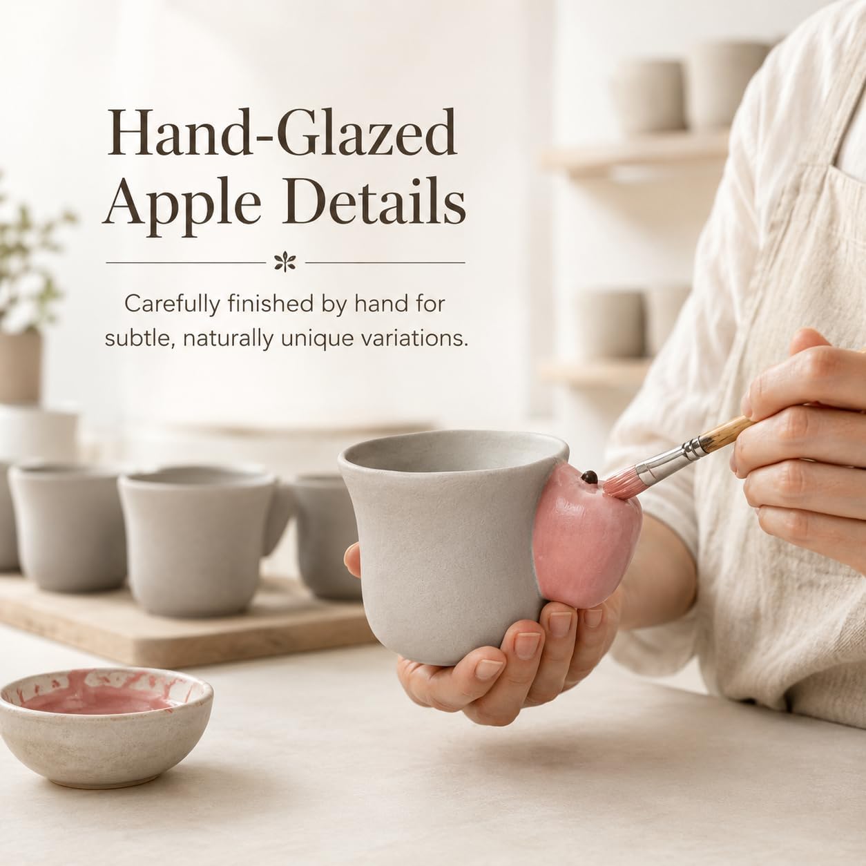 8 oz Apple Shaped Ceramic Coffee Cup with Saucer, Cute Coffee Mug