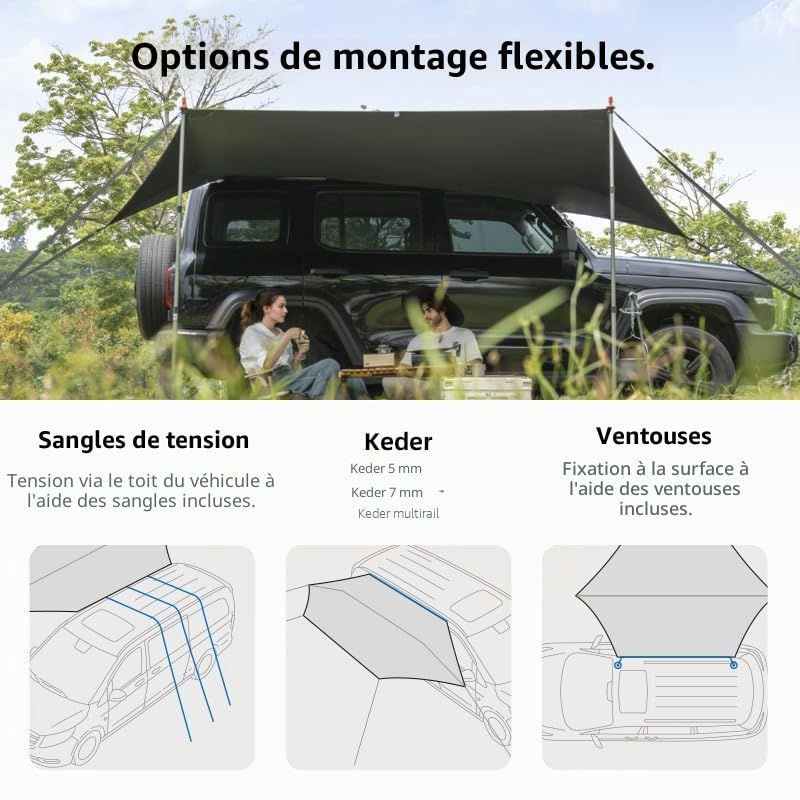 ComfortX Bâche moteur : protection UV, imperméable, ajustement universel avec ventouse et fixation passepoil 4/6 mm pour camping-car, caravane, SUV et bus de camping