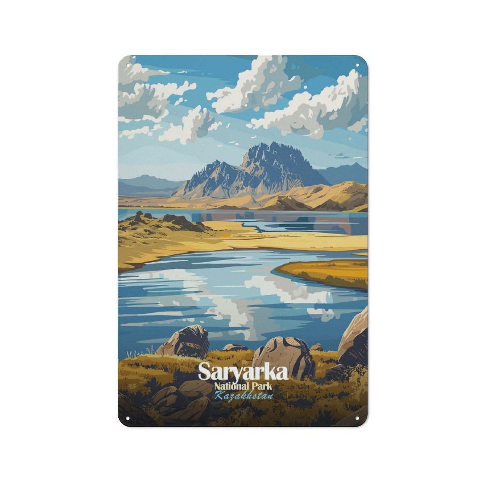 Junmoney Saryarka National Park, Kazakhstan Decorative Tin Sign With Design 30X20cm, Nostalgic Old Style Wall Plaque For Living Room, Hallway, Kitchen Or Cafe