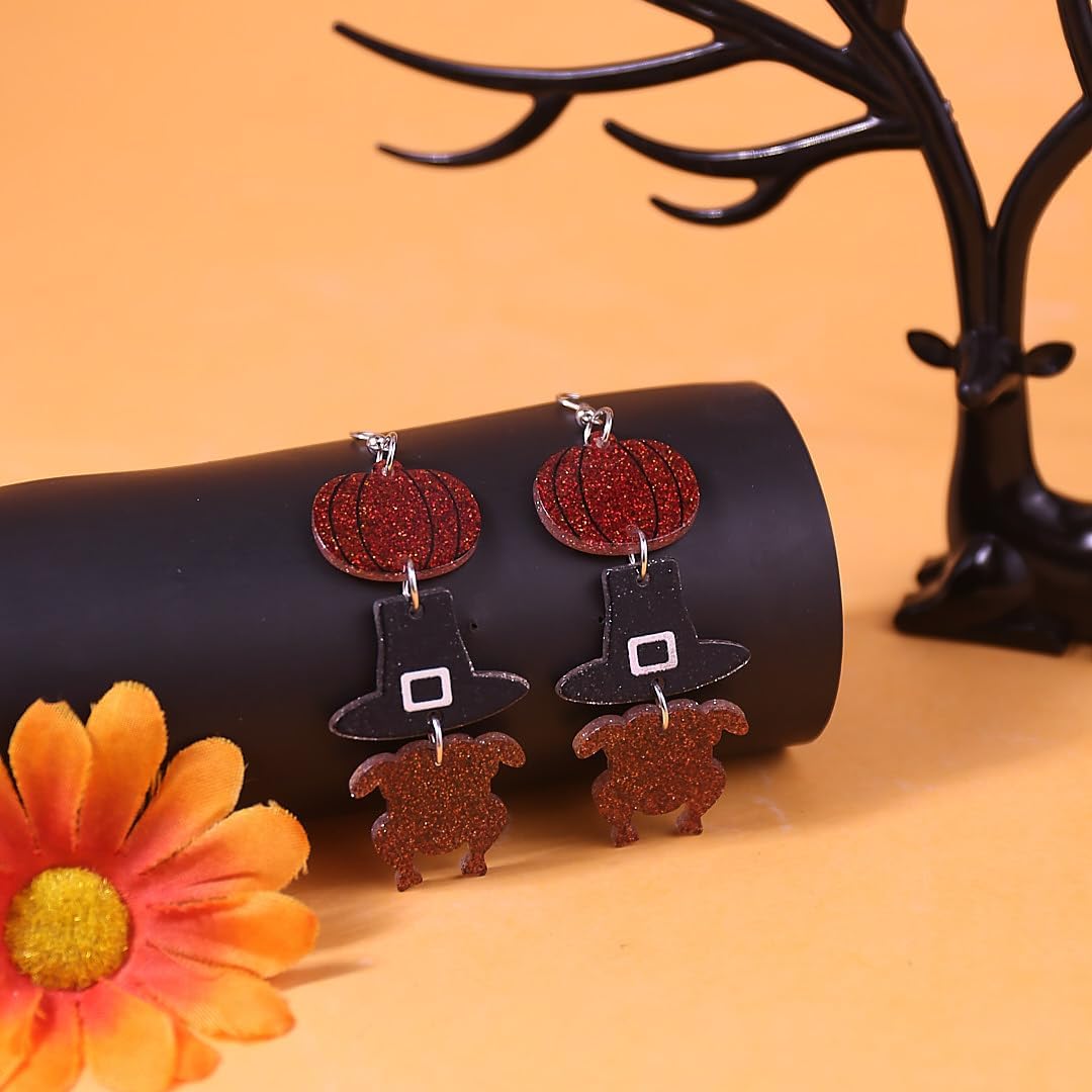 Fall Earrings for Women Glitter Thankgiving Autumn Pumpkin Turkey Wooden Dangle Earrings Cute Maple Leaf Sunflower Double Sided Print Earring Thanksgiving Autumn Fall Jewelry Gifts Outfits Accessories - Image 7