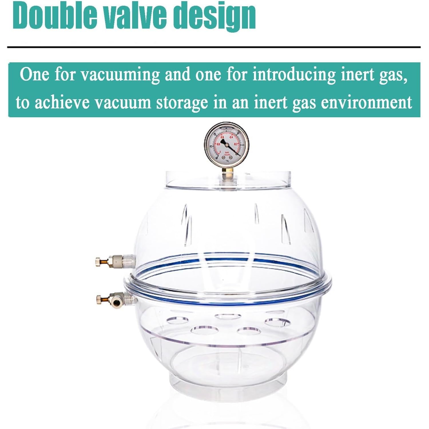 Secador De Vacío De Plástico Transparente, Desecador De Vacío De Laboratorio De 250 Mm/300 Mm, con Válvula De Vacío Doble, Manómetro De Vacío De Presión Negativa, para 250mm