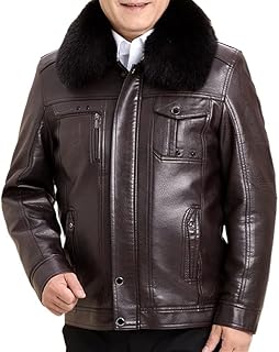 Jaqueta De Couro Da Motocicleta Jaqueta de Couro Masculina Quente Clássica Gola de Pele Gola de Pele Casaco Vintage Forrado Manga Longa Outono Exterior (Color : Coffee, Size : XXXXL)