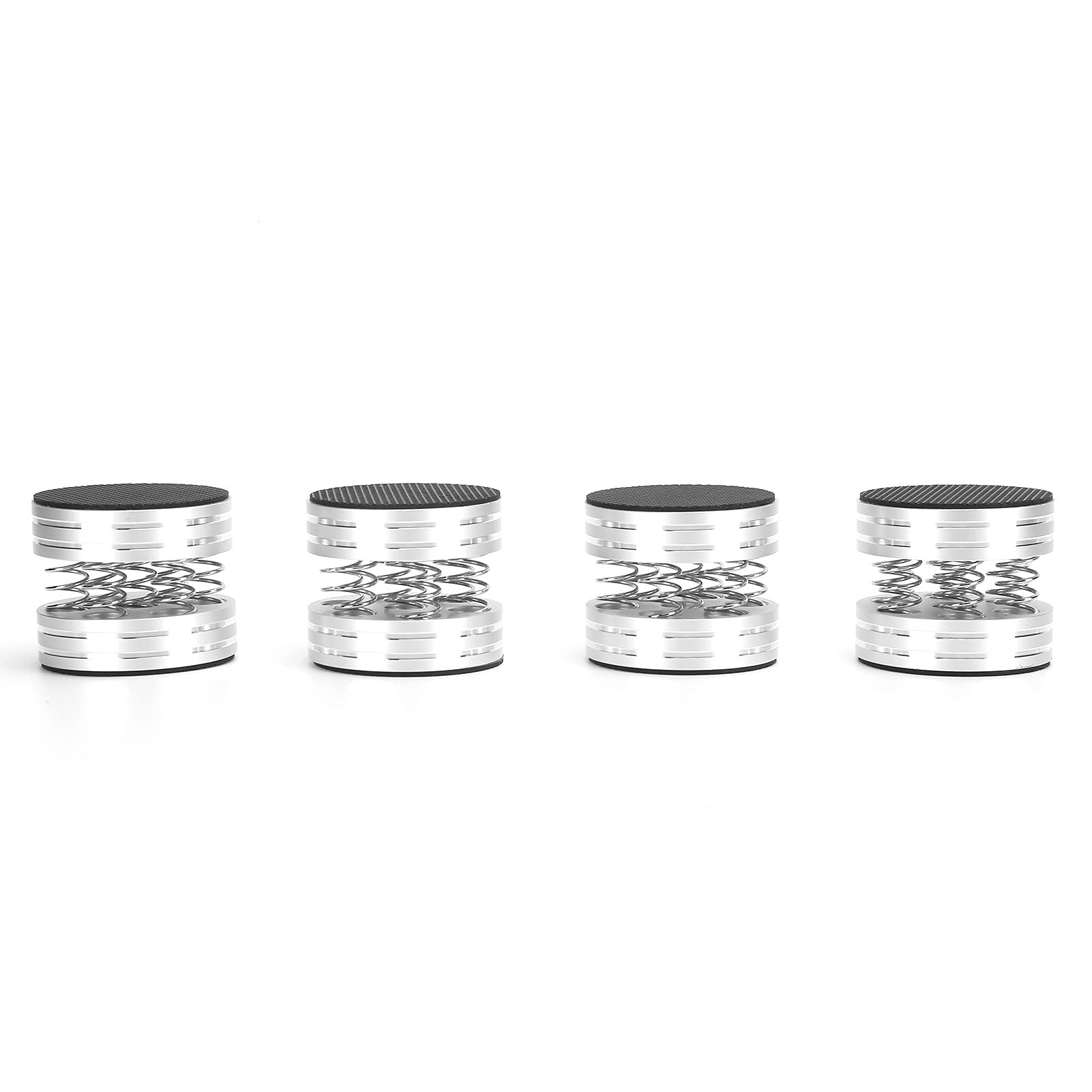 4 Stück Federlautsprecher-Spikes zur Schallisolierung für HiFi-Lautsprecher, Verstärker und Plattenspieler, aus Aluminiumlegierung mit Gummibasis und 304er Edelstahlfeder zur (Silber)