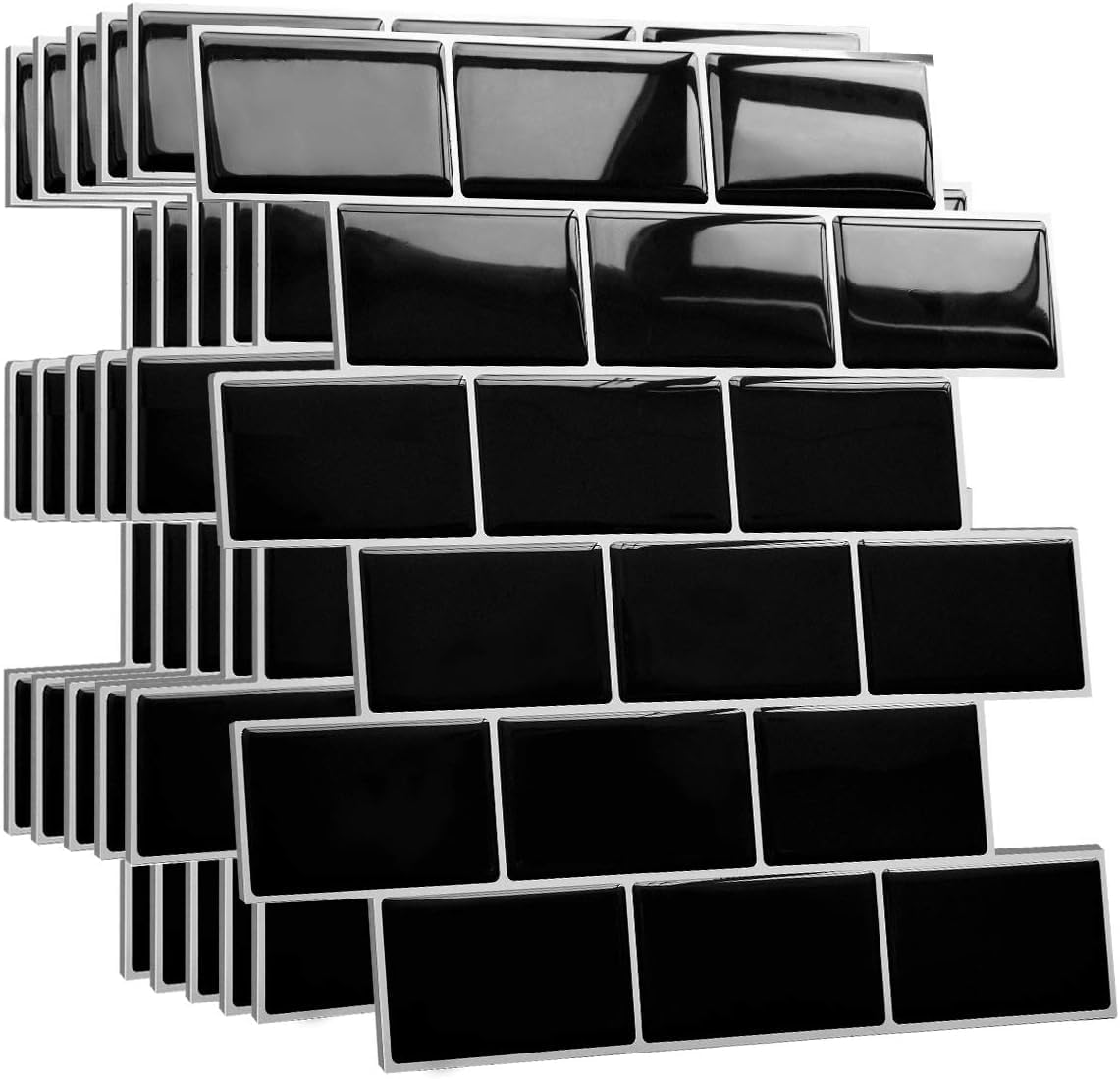 Yoillione Peel and Stick Backsplash for Kitchen: Self Adhesive Wall Tiles for Bathroom - Vinyl Thick Back Splash Tile (10, Black)