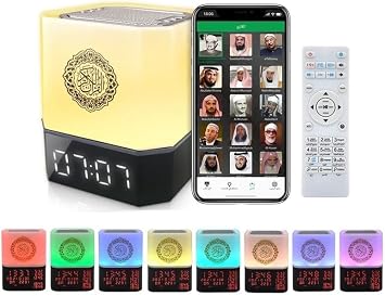 Quran Speaker,Bluetooth Speaker Night Lights,Bedside Lamp,Alarm Clock,with Remote & APP Contro,Multi-Color Changing,Full Recitations of Famous Imams and Quran Translation QB303