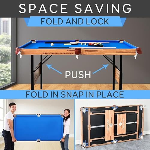 Miniatura 2 de SereneLife Mesa de billar plegable de 4.5 pies, mesa de billar plegable portátil de 55 pulgadas para niños y adultos con accesorios, juegos de