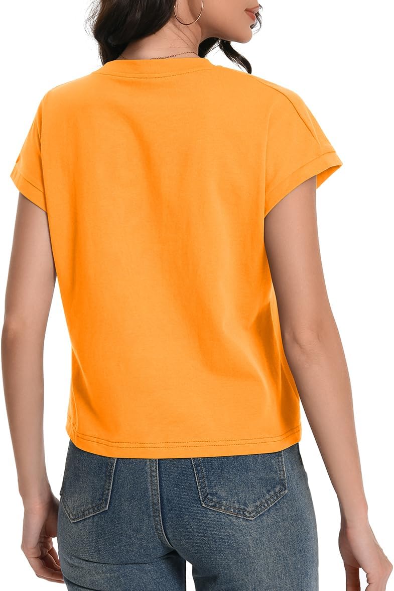 Womens Crop Tops Cap Sleeve Cotton T Shirts Crewneck Loose Fit Trendy Tee Summer Workout Tops 2025 - Image 5
