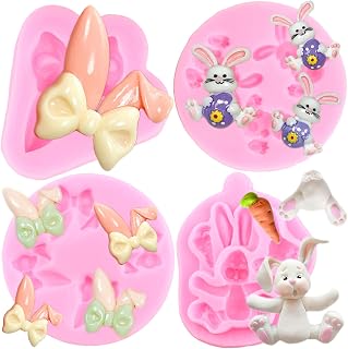 ZiXiang Easter Egg Rabbit Silicone Mold Bunny Ears Chocolate Fondant Molds For Cake Decorating Cupcake Topper Candy Gum Paste Set Of 4