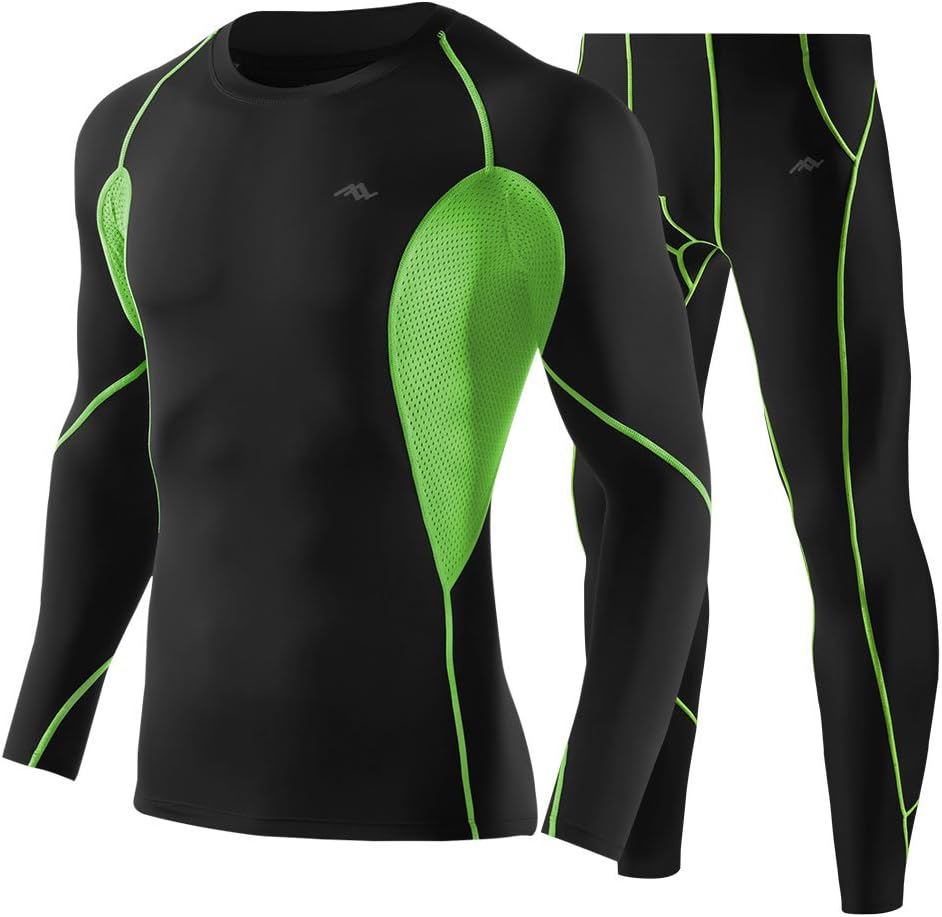 TRYSIL Men's Compression Clothing Long Sleeve Shirts Long Underwear Tights Running Clothes Quick Dry Sportswear Set Elastic Baselayer