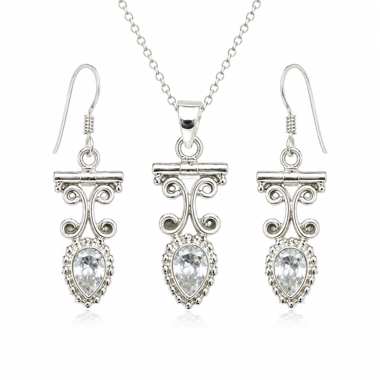 Conjunto de collar y aretes de cuarzo antialérgico para novias 7