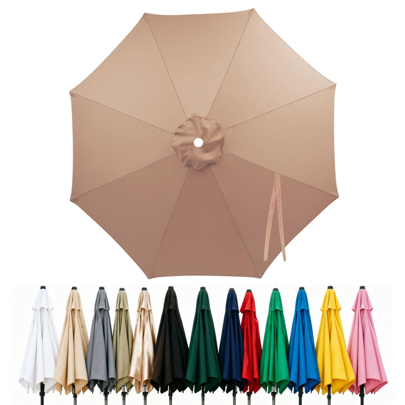 Fade Resistant Parasol Replacement Canopy for 6/8 Ribs, 2m 2.7m 3.0m 4m Garden Umbrella Cover, Waterproof UV30+ Patio Market Parasol Top (Fits Rib Length 112cm/148cm)(Light brown,(8Rib)300cm)