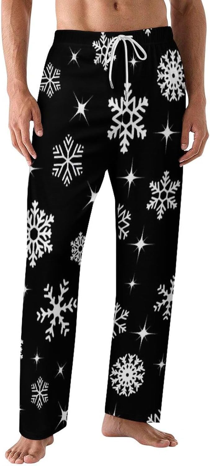 Christmas Rainbow Snowflakes Pajama Pants for Men Soft Warm Sleepwear Lounge Bottoms Pants with Pockets