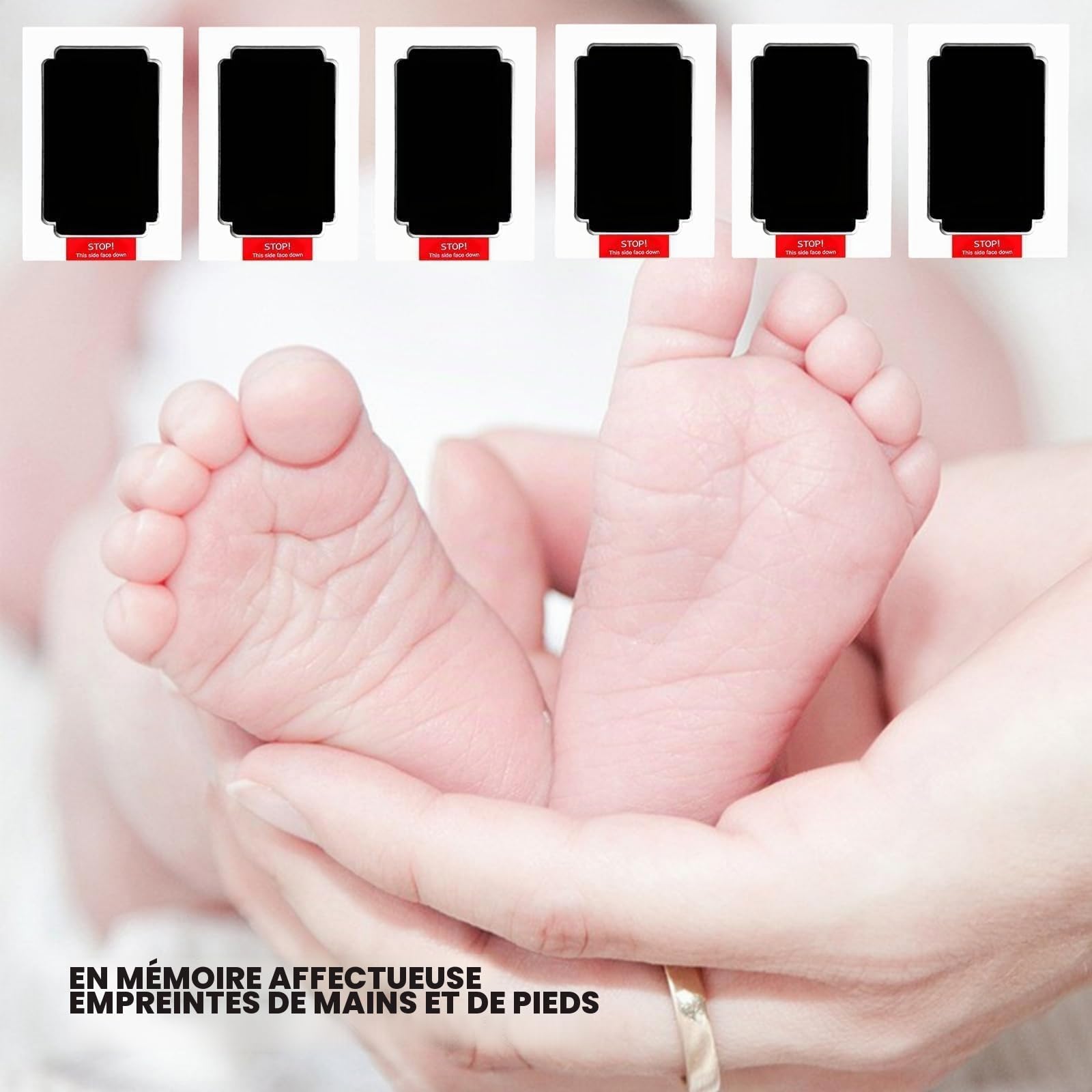 Qiundar Kit Empreinte Pieds et Mains Bébé 6 Pcs Tampon Encreur Sans Contact