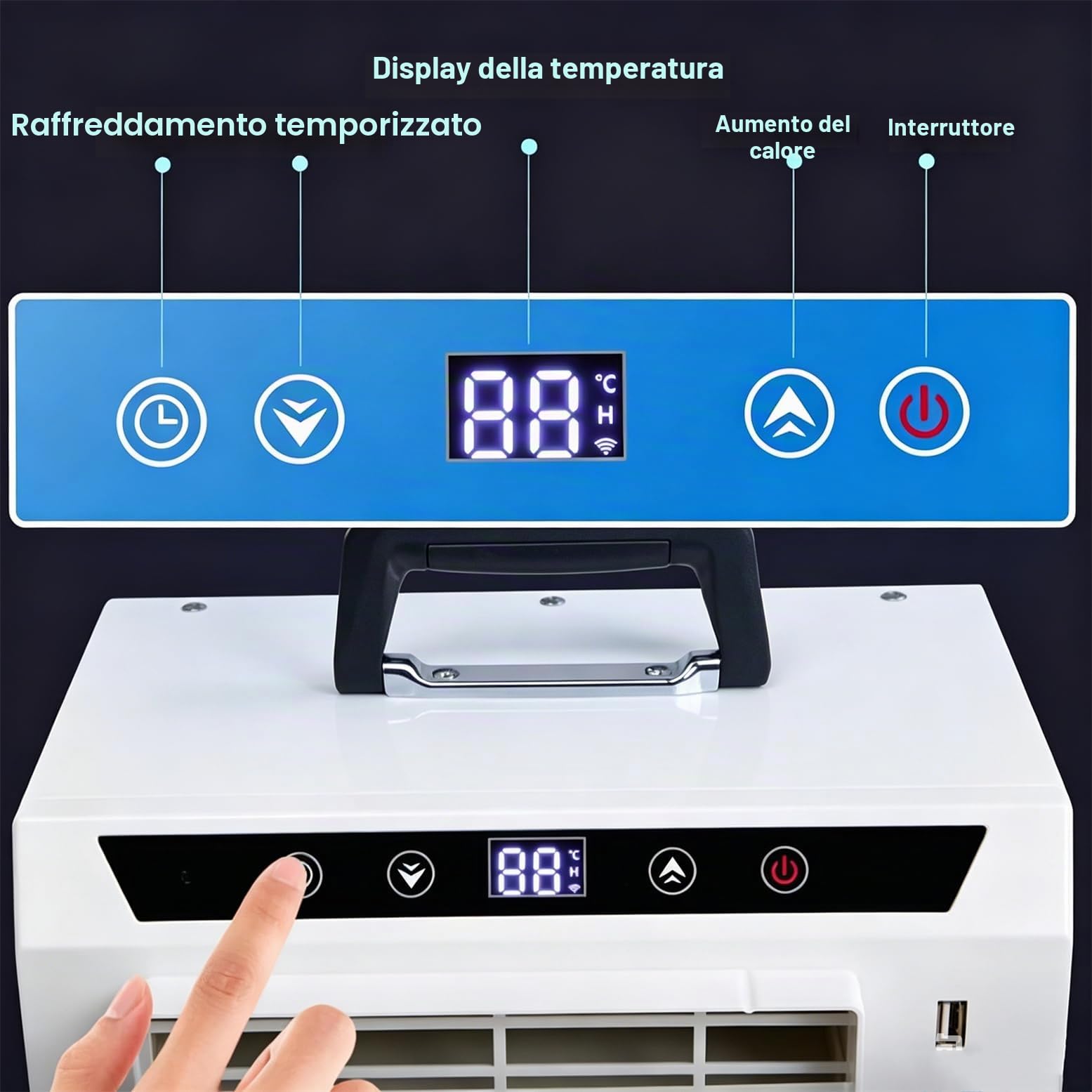 Condizionatore D'aria Split Portatile Con Wi-Fi E Telecomando, Raffrescatore D'ambiente Da 3000BTU Con Timer Da 24 Ore E Maniglia Superiore per Tenda, Camper, Casa, Ufficio, Campeggio