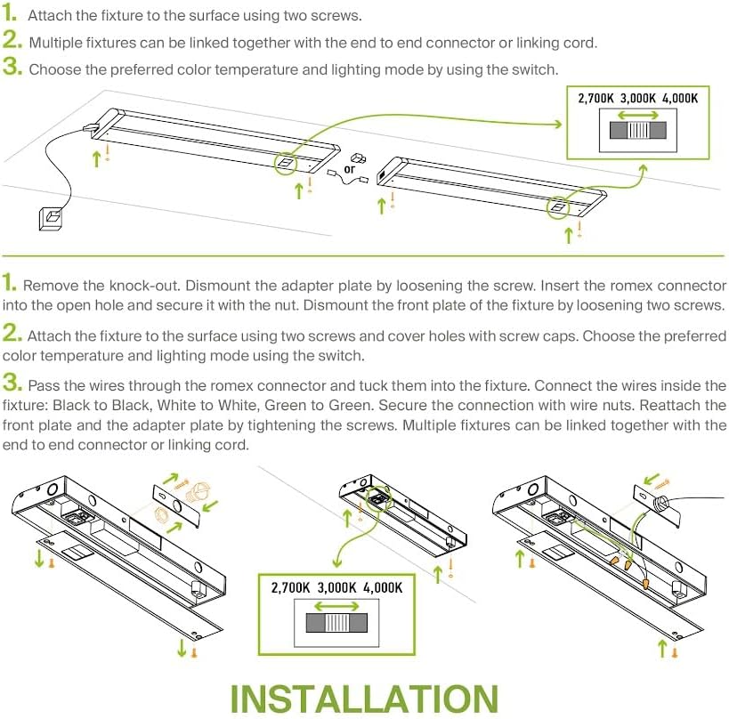 Miniatura 8 de ASD Iluminación LED giratoria para debajo del gabinete, bronce de 18 pulgadas, 8 W, cableado o enchufable, 2700 K3000 K4000 K, interruptor de
