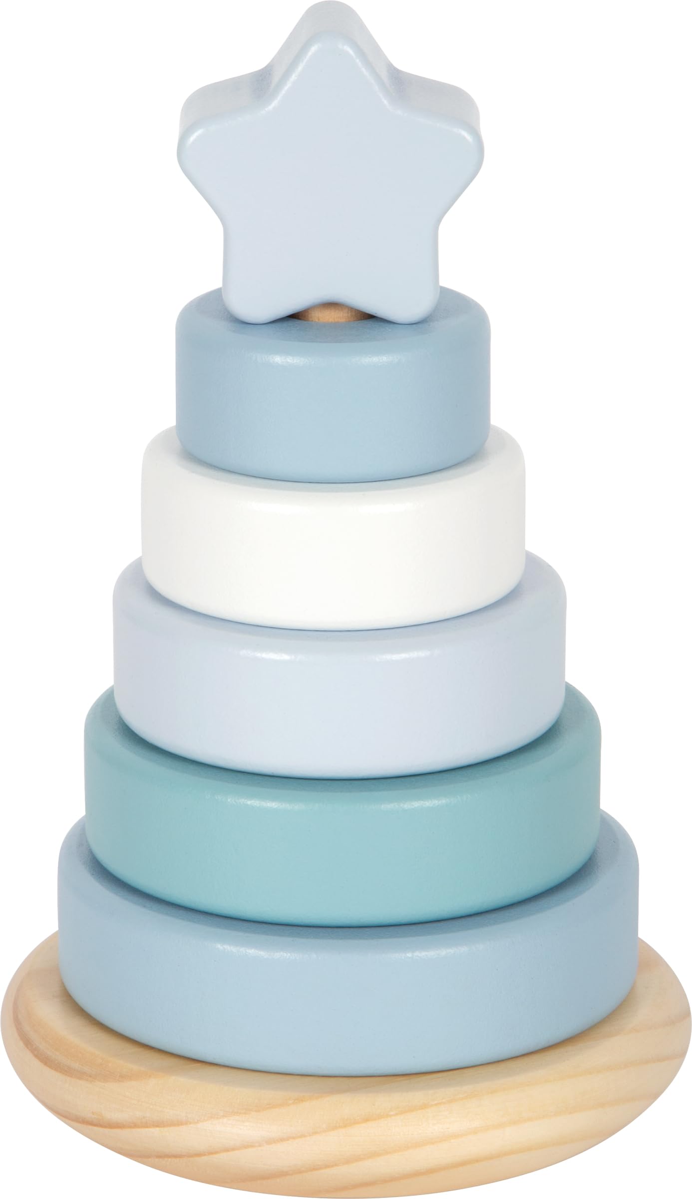 small foot Stacking Tower blue, wood, 7-piece learning toy in soft pastel colours, motor activity for ages 12+ months, 12712