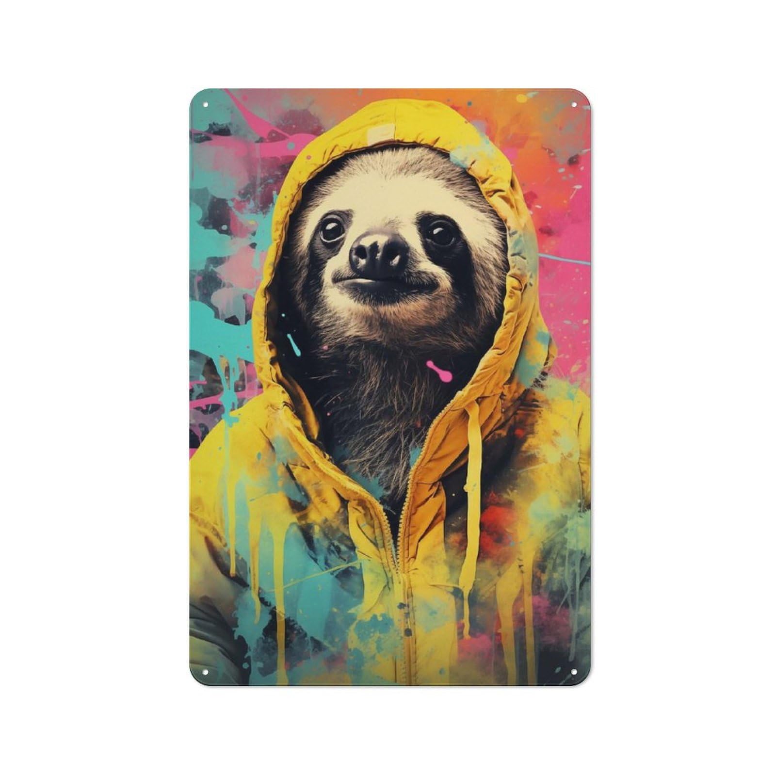 Junmoney Sloth In Hoodie Printed Metal Sign 30X20cm For Café Or Restaurant, For Hospitality Interior Collectors