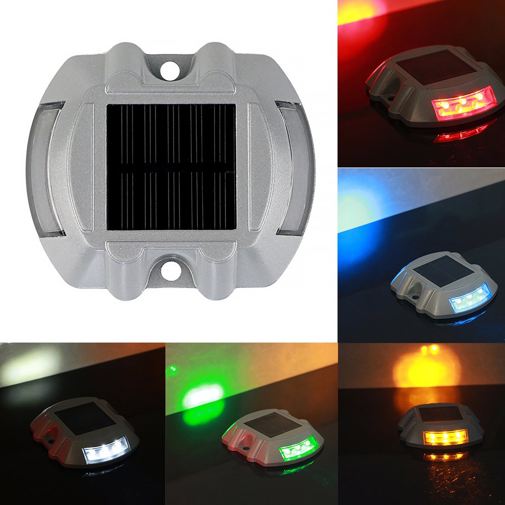 Luci Solari per Deck, Luci LED Road Studs, Lampada di Sicurezza Stradale Lampeggiante di Avvertimento, Marcatura Quadrata per Recinzione Esterna (Blu)