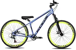 Bicicleta Aro 26 Rebaixada Freeride para Grau, Quadro em Alumínio, Relação 1x7, Aros Vmaxx Coloridos, Pedivela 34D, Suspensão 80mm