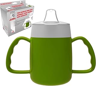 Two Handled 4.7 oz Adult Drinking Cup, Internal Cone, and Spouted Lid. Perfect for A Spill-Proof Sipping Experience Adult Drinking Mug/Drinking Cup/Sippy Cup Get Your Drinking Aid Now! (Green)