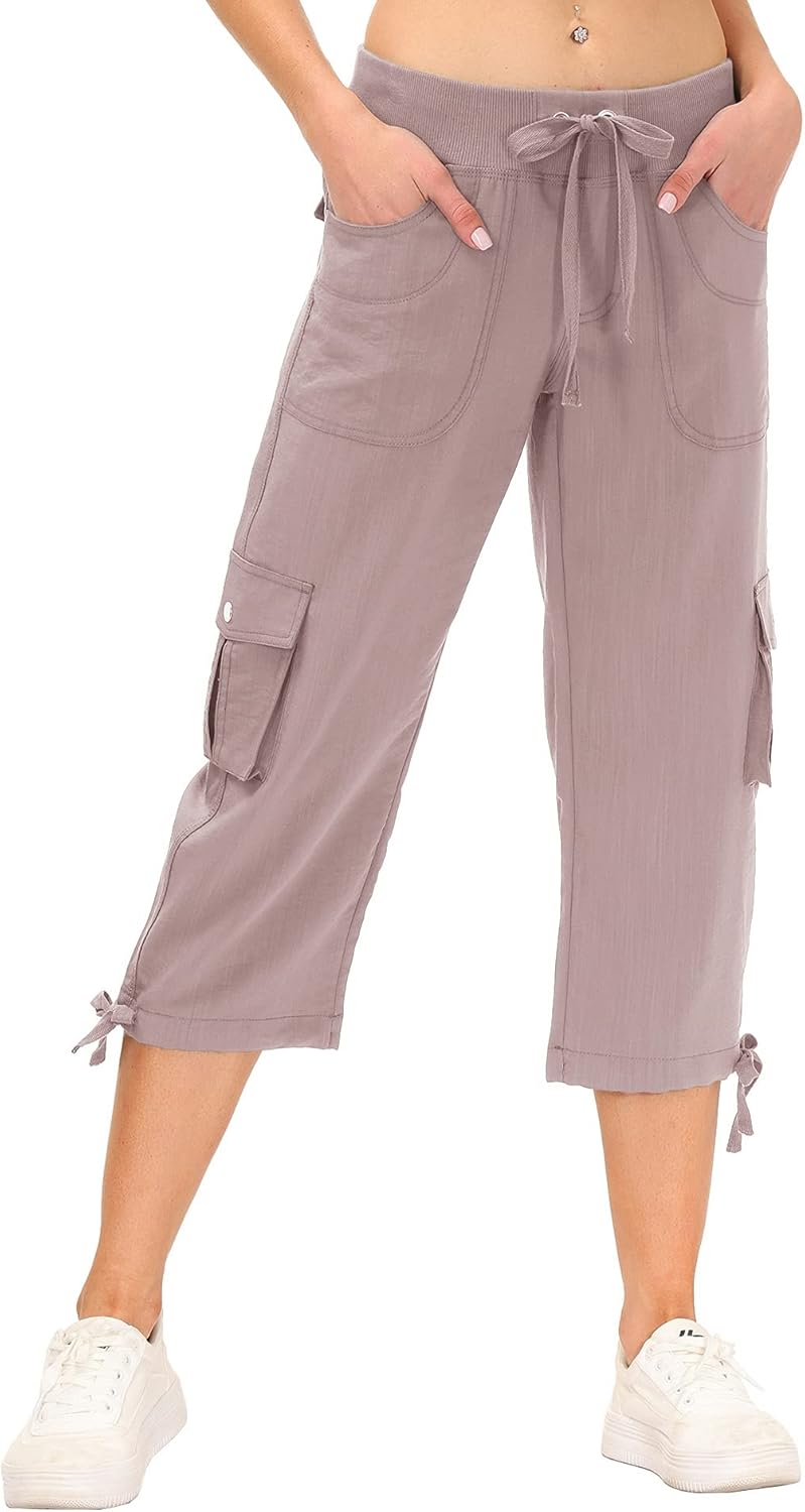 MoFiz Women's Cargo Capris Hiking Pants Lightweight Quick Dry Outdoor Athletic Travel Casual Loose Comfy Cute Pockets - Image 3