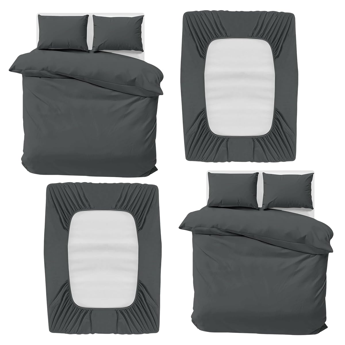 MOONLIGHT20015 King Bedding Set 4 Piece Duvet Cover Fitted Sheet with Pillow cases Soft Brushed Microfiber Duvet Cover sets Charcoal (Pack of 2)