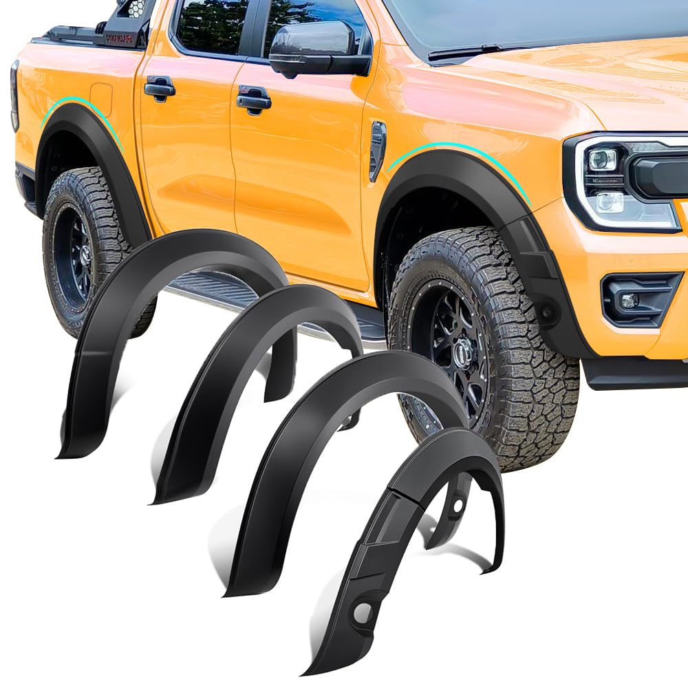 Kotflügelverbreiterung Ford Ranger T9 2023-2026 Wildtrak X und Wildtrak mit PDC, Kotflügel Radlauf Verbreiterungen ABS Pickup Zubehör, Steinschlag und Schmutz, Schwarz