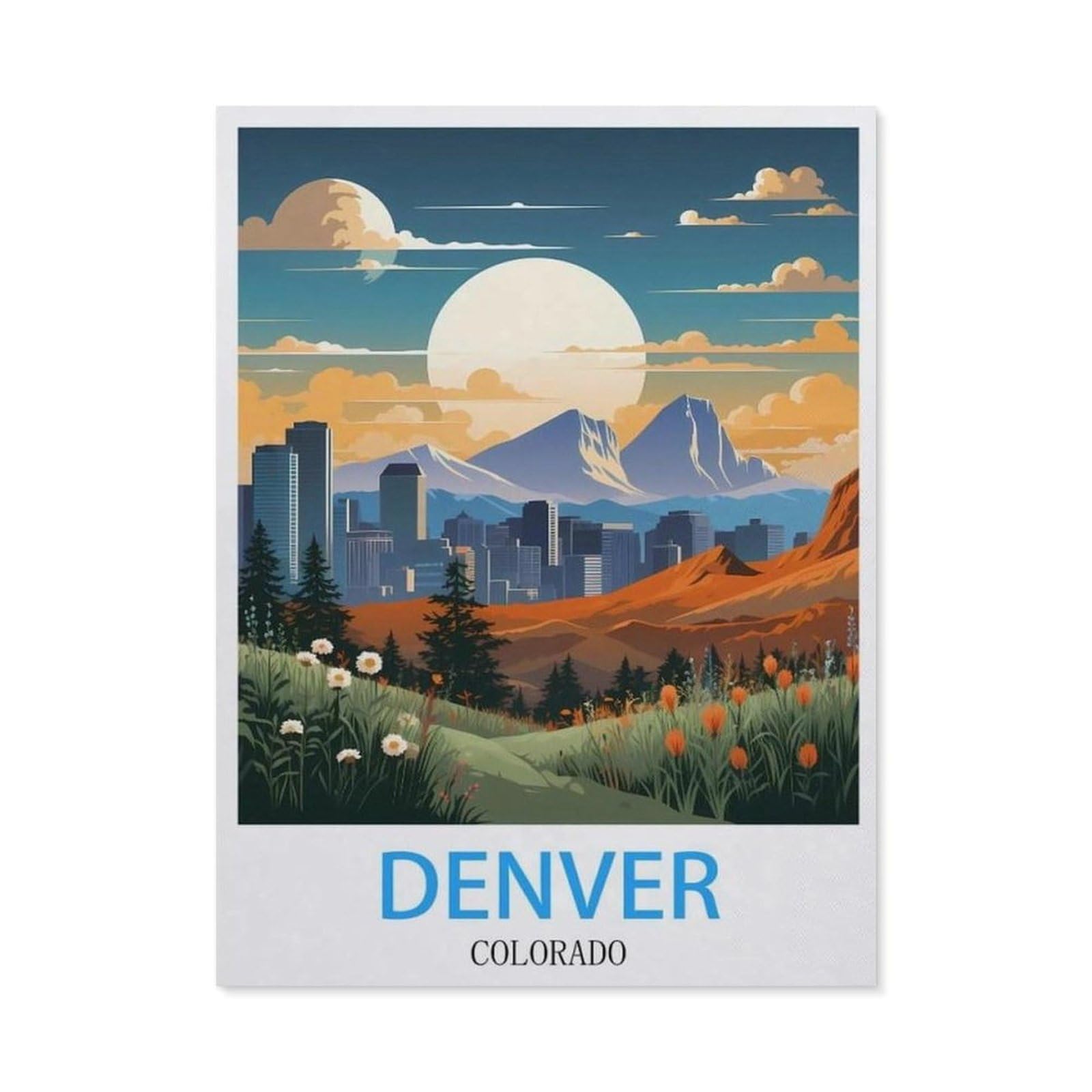 BEAYODKP Diamond Painting，Denver Colorado Vintage Travel Posters，Diamond Painting Art Embroidery Cross Stitch Pictures Gift Wall Decoration（30 x 40 cm/11.81 x 15.74 inches）-BW36