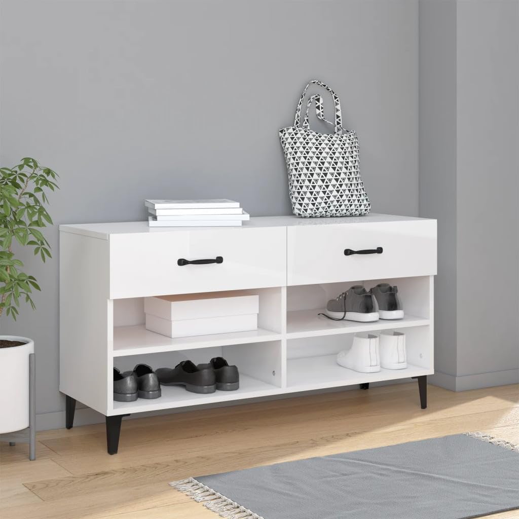 Scarpiera alta lucida bianca 102x35x55 cm