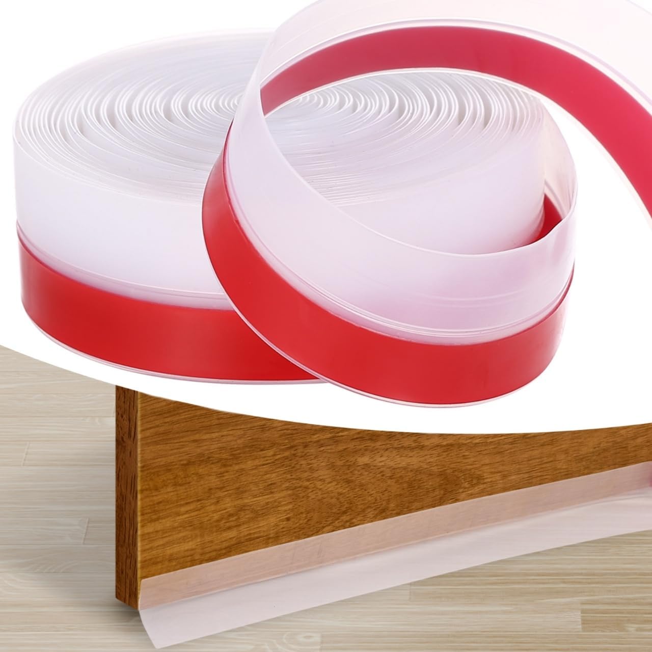 GWHOLE 26Ft x 1.37in Weather Stripping for Door Frame and Window, Silicone Door Air Draft Stopper with Strong Self Adhesive (Transparent)