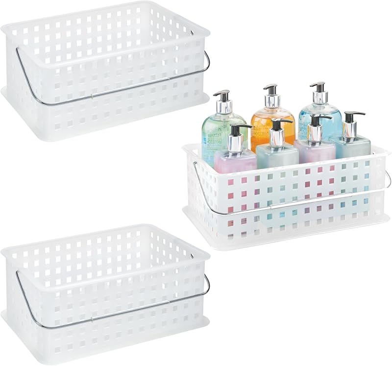Cesta portátil para ducha, juego de 3, transparente/escarcha | Para dormitorio o baño, fabricado en EE. UU.