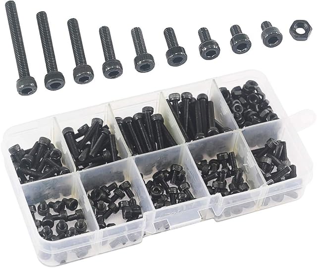 280 Pieces M3 Alloy Steel Hex Socket Cap Head Screw Bolts and Nuts Assortment Tool Kit with Plastic Box
