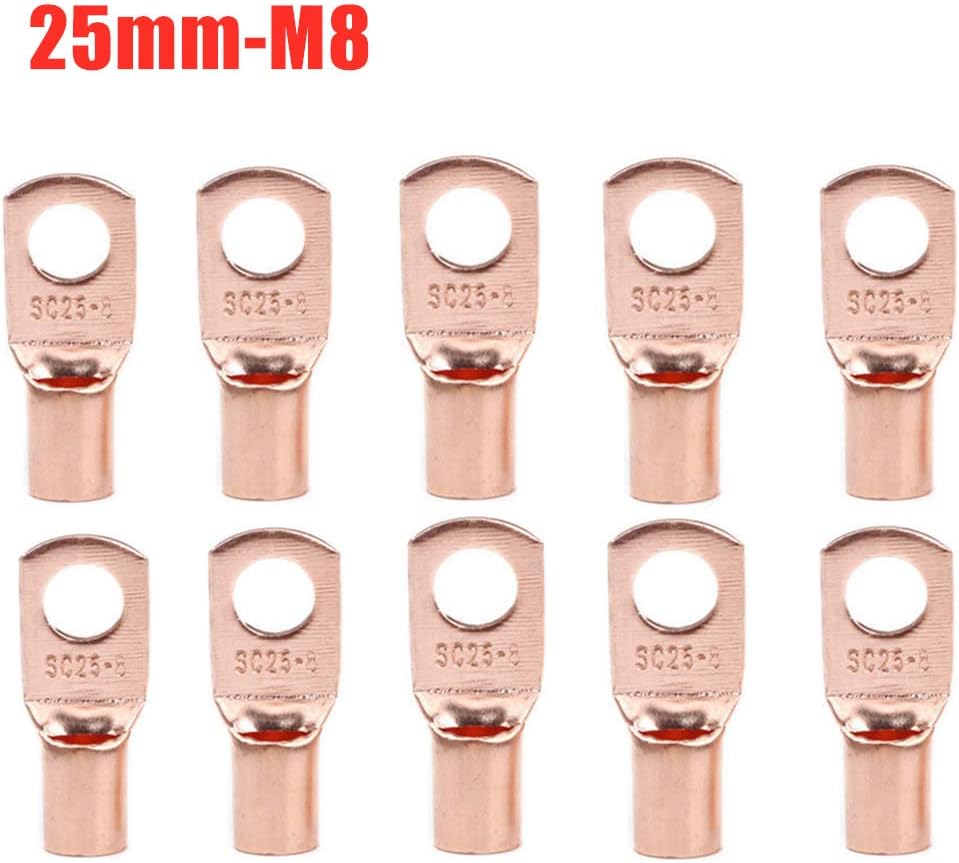 Ring Terminals 10/25/50/100pcs Copper Lug Ring Wire Connector Bare Cable Electric Crimp Terminal SC6-6 SC6-8 SC10-6 SC10-8 SC16-6 SC16-8 SC25-6 (Color : SC25-8, Pins : 50pcs)