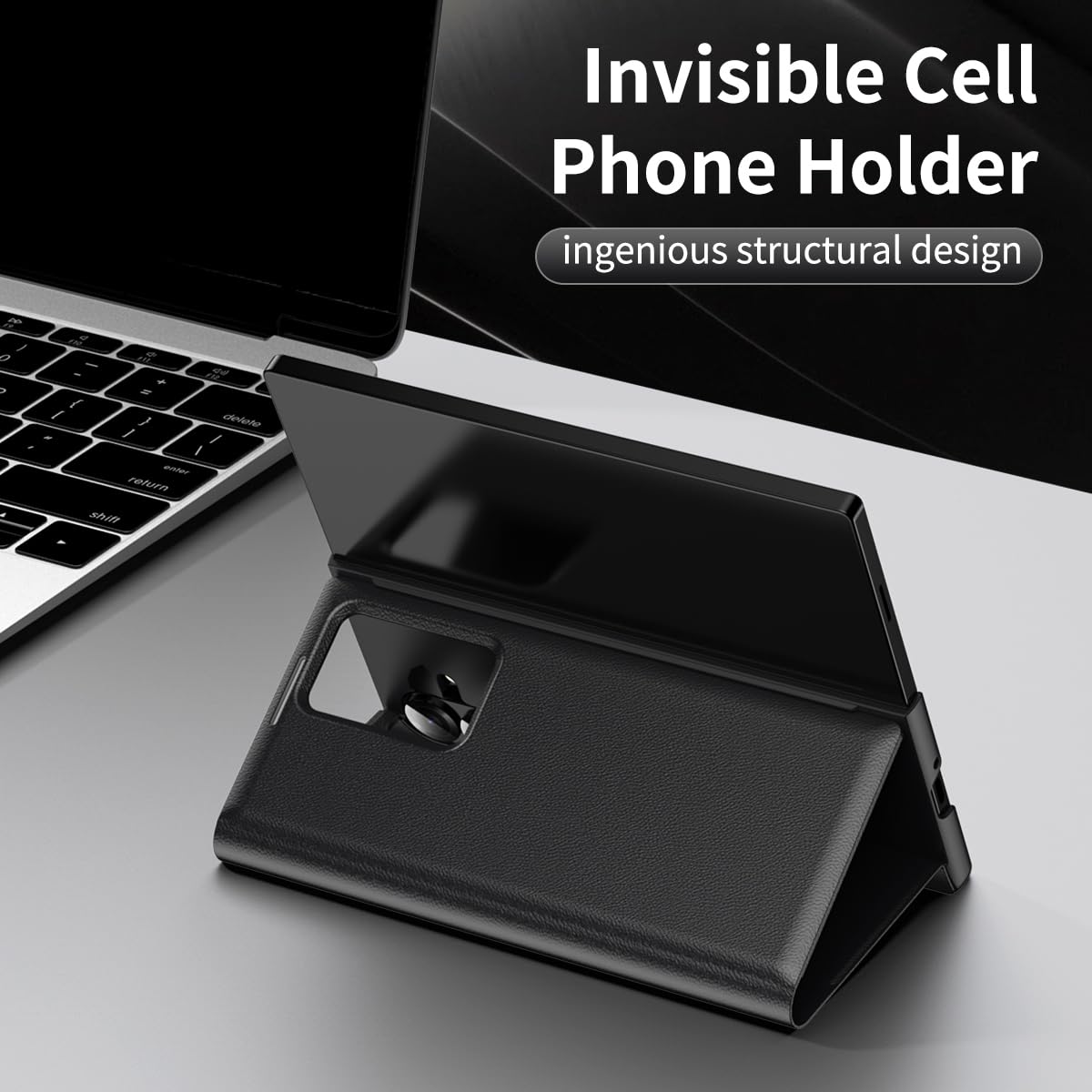 COQUE Etui do Galaxy Z Fold 7 Shell, Smart Window automatyczna sekretarka etui na telefon z 1 miejscem na karty, ekskluzywne skórzane etui ochronne do Samsung Galaxy Z Fold 7 5G, czarne