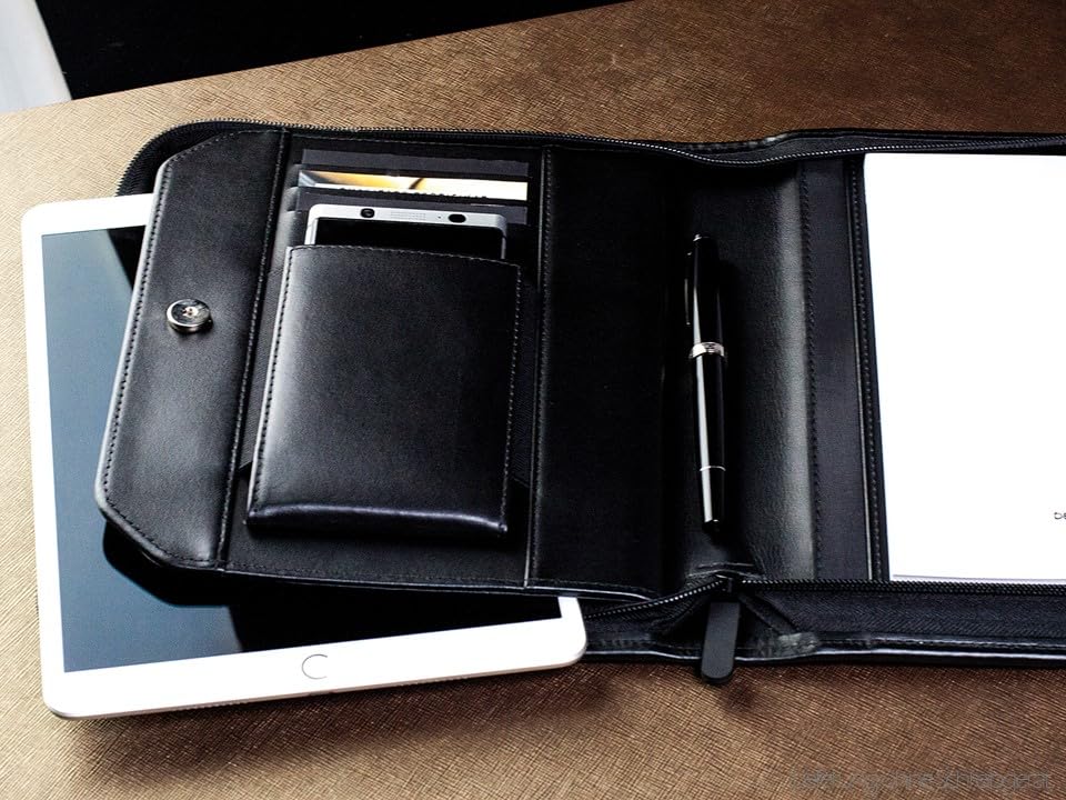 Porte-documents En Cuir Cambridge DELMON VARONE - Personnalisable A5, Avec Bloc-notes Et Compartiments