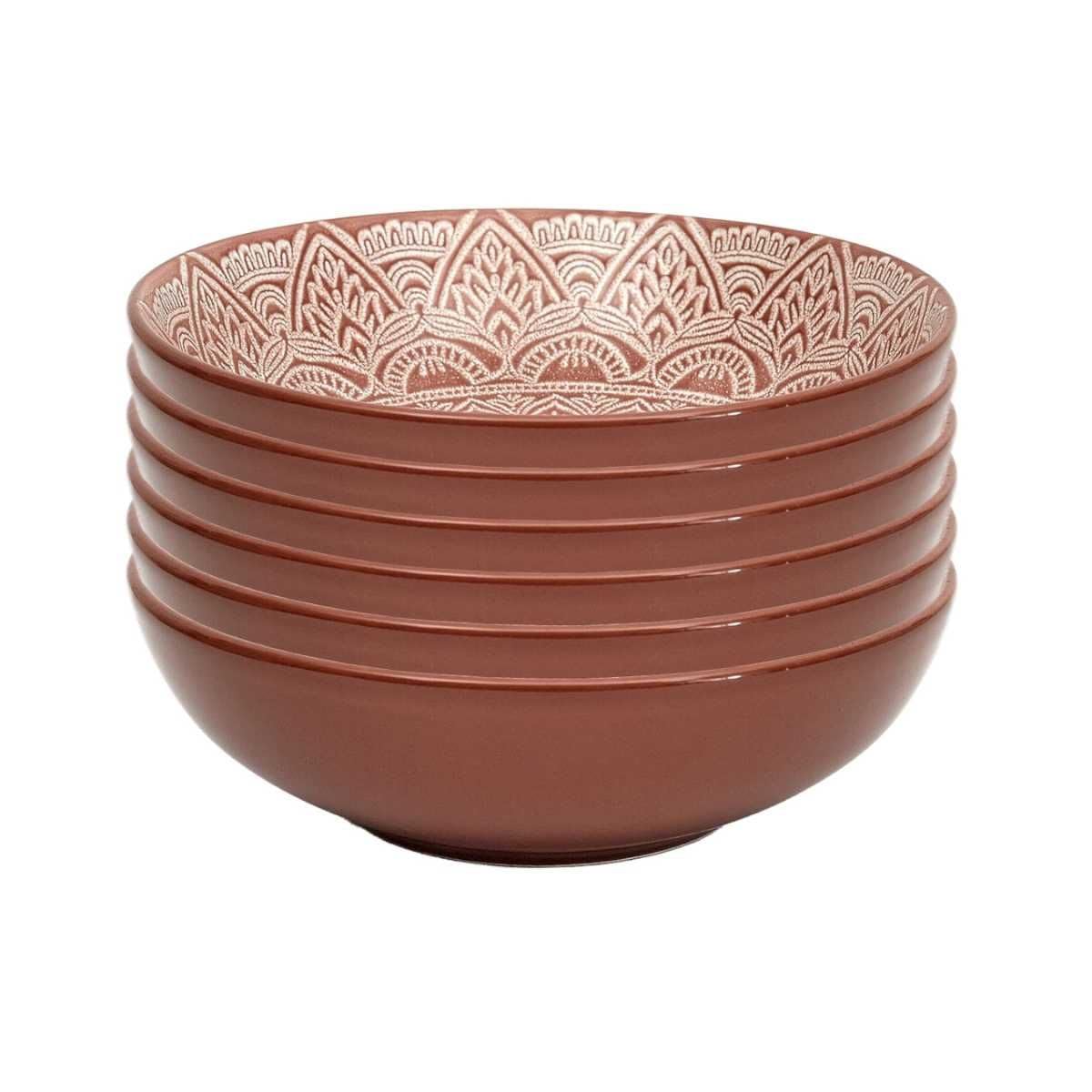 AltoBuy Set de 6 Assiettes Creuses en céramique Terracotta Motif Mandala (Ø18,5 cm) - AKKA