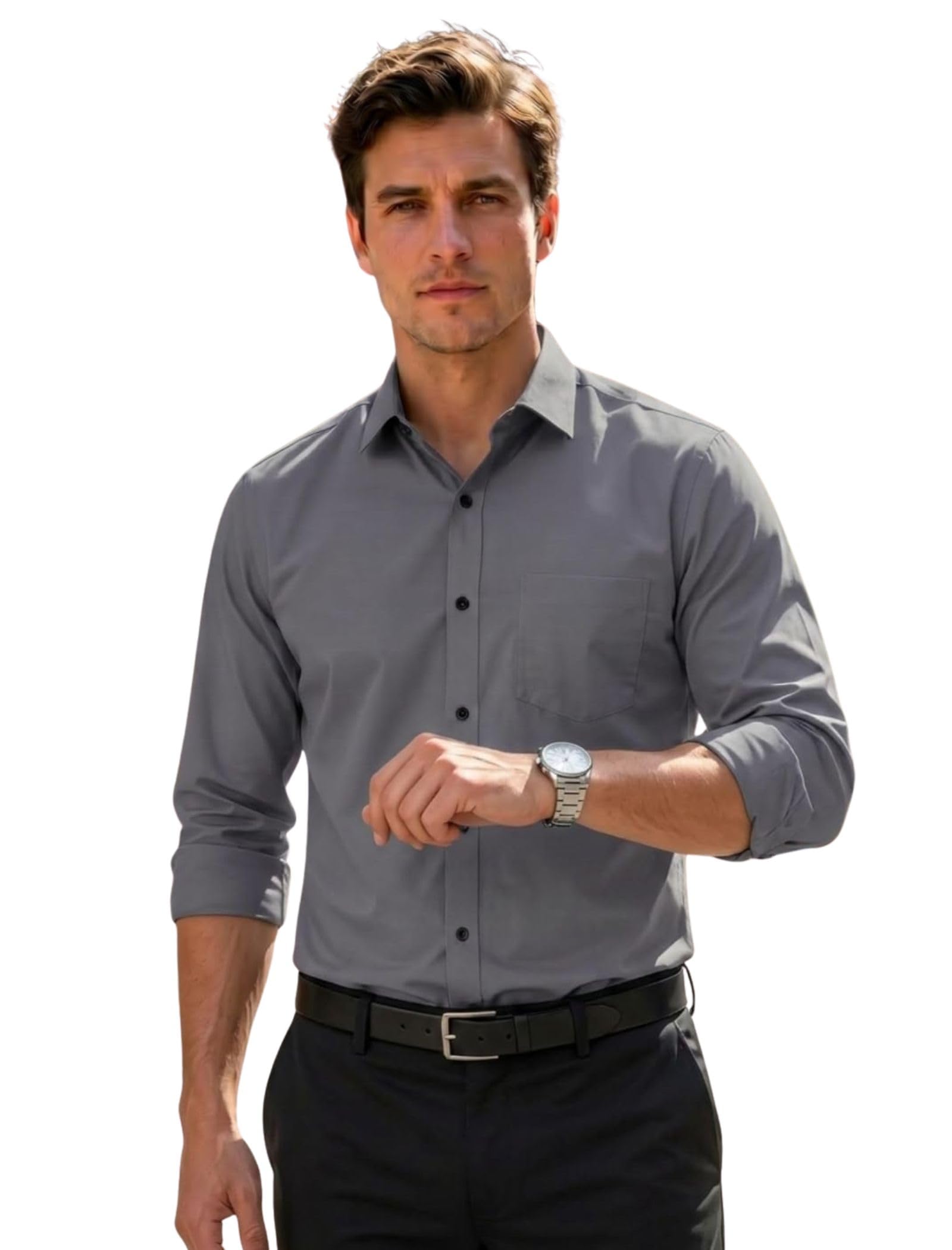 luqatti Men's Cotton Shirt with Solid Spread Collared Long Sleeve Curved Regular Fit and One Patch Pocket | Shirts for Men Stylish-picture-46