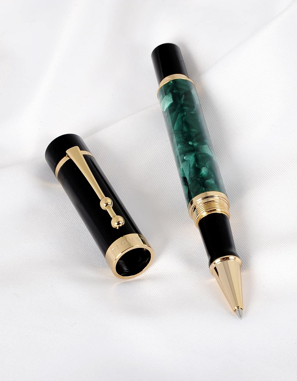 Piguet - Bolígrafo de lujo y pluma estilográfica con punta chapada en oro (Bolígrafo Rollerball, Marble Vert)